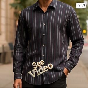 👛 (ANY 2/$20) INC Men's Vertical Striped Button-Up Shirt - Black, Purple Tones